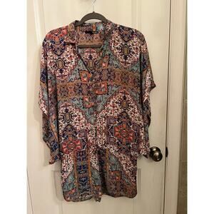 Lulu's Women's lightweight and flowy Multicolor paisley kimono Sleeve S Romper